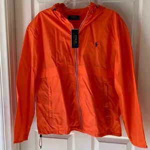 POLO Ralph Lauren Windbreaker Hooded Zip Up Size L Orange Blue